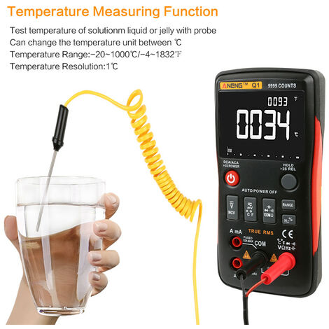 Multímetro digital CC Tensión de corriente AC Capacidad de resistencia NCV Temperatura Verdadero probador de diodos RMS 9999
