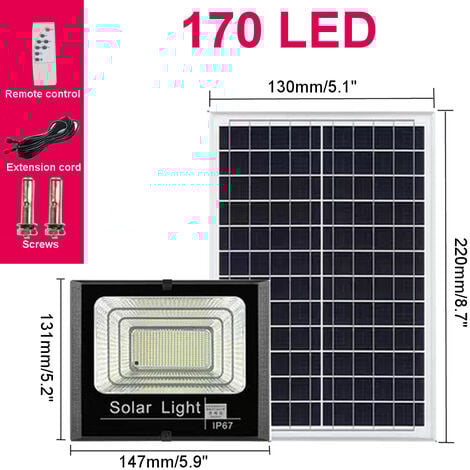 170Leds Lámpara Solar 120W 8000k 8-12 Horas con Mando a Distancia Luz de Proyección Solar