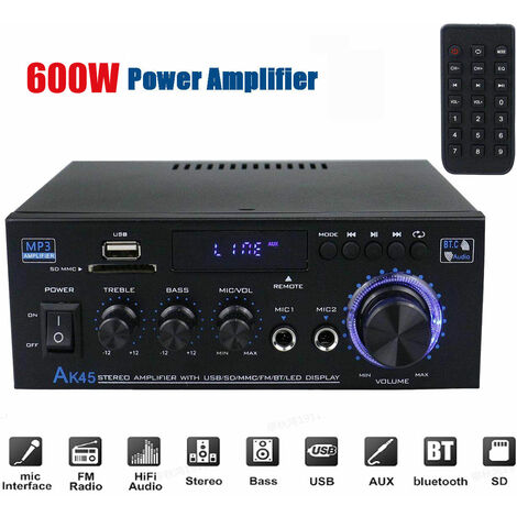 Amplificador de potencia AK45 40W x 2 Salida Amplificador de audio de alta  Receptor de amplificador estéreo para casa y altavoz de Sunnimix amplificador  de potencia de sonido