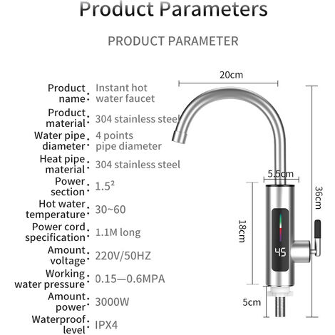 Grifo calentador de agua instantáneo eléctrico de 3300W, calentador de agua  rápido, pantalla LED de temperatura