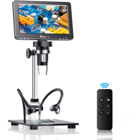 Microscopio digital 1080FHD 16MP Ampliación 10X-1200X, 8 luces LED, salida HDMI y USB para soldadura PCB (1/5)
