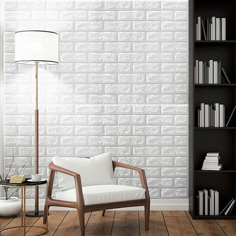 6 pieces 3d foam white brick wallpaper waterproof 70x77cm panels, for living room, kitchen, bedroom