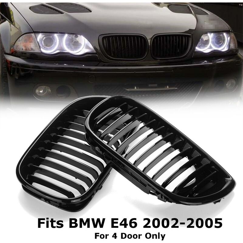 2x Gloss Black Front Kidney Grille For BMW E46 LCI 4D 2002-2005 Sasicare
