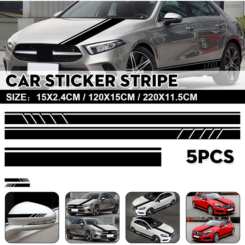 5pcs Universal Car Side Body Stripe Sticker DIY Decal Trim Hood