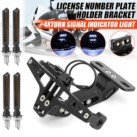 Motorcycle Adjustable CNC License Plate Holder + LED Light (Black