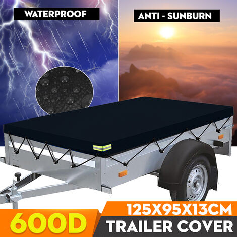 Trailer Cover Waterproof Windproof Dust Protector With Rubber Belt 125x95x13cm Black (1/5)