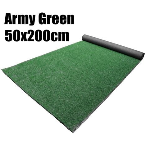 Dense Artificial Turf Grass Synthetic Realistic Indoor Outdoor Mat Yard Garden 50cmx200cm Army green
