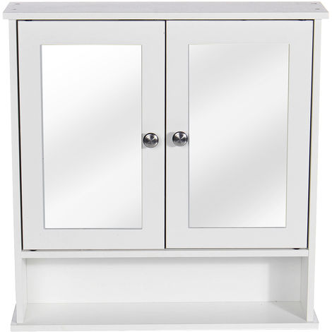 Wall Mounted Mirror Cabinet Double Doors Wood Storage Cupboard 58X13X56CM White
