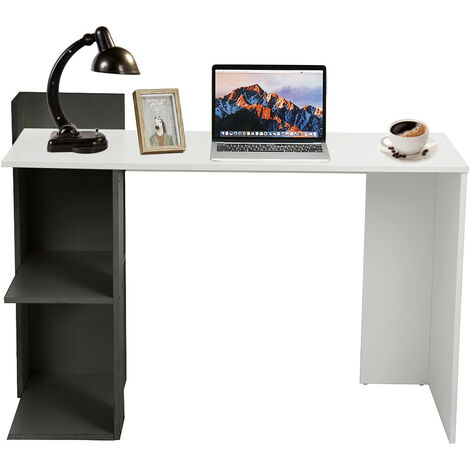 Corner Computer Desk PC Table Workstation with 2 Shelves 118x57x84cm White+Black