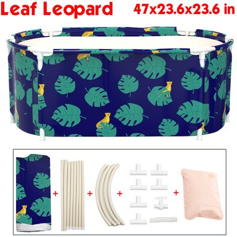 120x60x60cm Bathtub Adult Kid Portable PVC Folding Bathtub Water Tub -Leaf Leopard