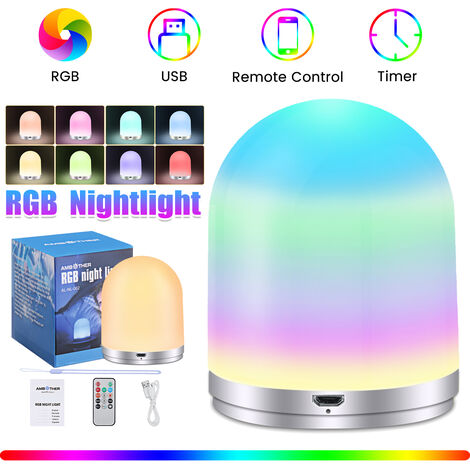 LED Night Light Desk Lamp Rechargeable RGB Bedside Table Lamp with Timer for Kid