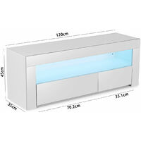 High Gloss TV Stand 120X35X45cm Modern TV Unit Cabinet Stand w/ RGB LED White