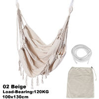 Canvas Swing Hanging Hammock Cotton Rope Tassel Tree Chair Bed White 130*100cm Without Pillow