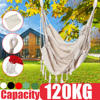 Canvas Swing Hanging Hammock Cotton Rope Tassel Tree Chair Bed White 130*100cm Without Pillow