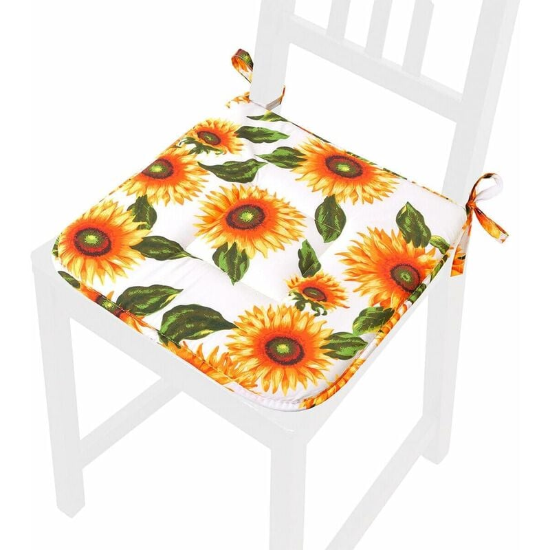 Set 4 Cuscini Sedia Cotone Con Lacci Lavabili Morbidi Universali Copri Sedie  Cucina Girasoli - Bianco