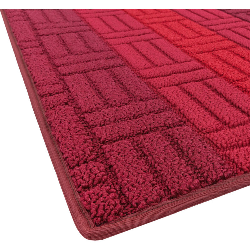 emmevi Tappeto Cucina A Righe 3D Morbido Bordato Passatoia Ingresso Assorbente Antiscivolo 57x115 Bordeaux