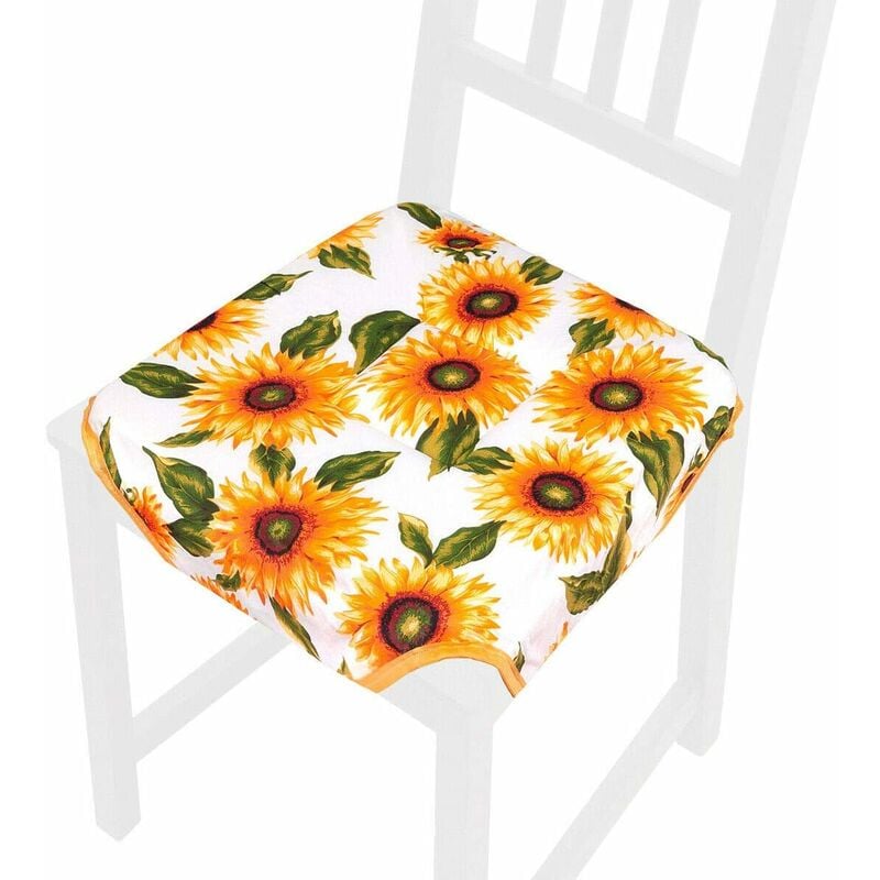 Cuscino Sedia Universale Cotone Lavabile Coprisedia Morbido Girasoli 100%  Made In Italy - Bianco