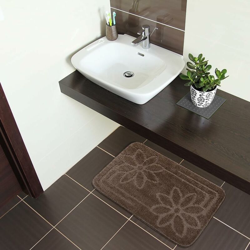 Tappeto Bagno Tinta Unita Antiscivolo Assorbente Scendiletto 100% Made In  Italy Marrone - 50x80 cm