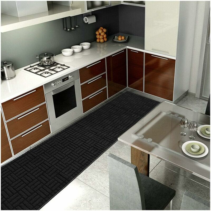 Tappeto Cucina Antiscivolo 3D Moderno Assorbente Lavabile 100% Made in Italy  Nero - 57x40 cm