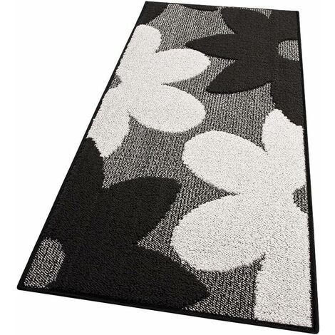 Tappeto Cucina 3D Fiore Tridimensionale Morbido Bordato Moderno Passatoia Antiscivolo Nero - 57x230 cm (1/4)