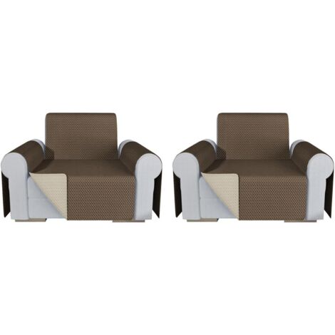 Brandsseller Copripoltrona Double Face Imbottito – 1 Posto, 190x165 Cm, Con Braccioli E Tasche, Colore Marrone/Beige