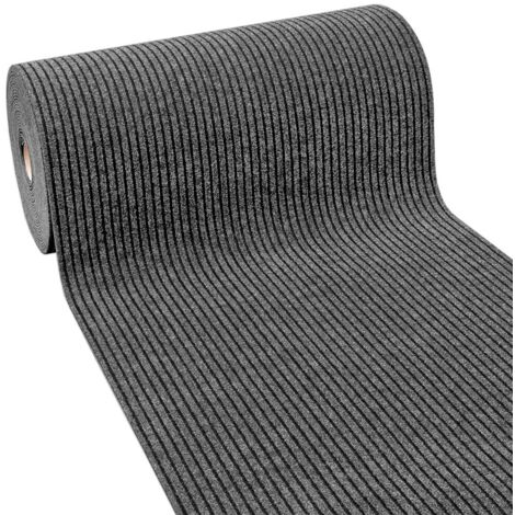 Passatoia Antiscivolo Corridoio Moquette Spessa Interno Esterno Tappeto Ingresso A Righe Antracite - 100x400 Cm