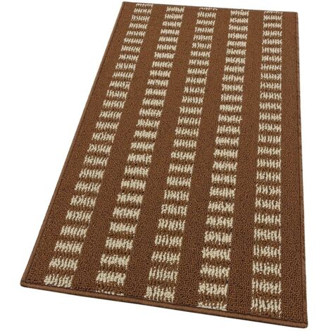 Tappeto Cucina Morbido 3D Assorbente Lavabile Antiscivolo Passatoia Bordata A Righe Marrone - 57x270 Cm (1/4)