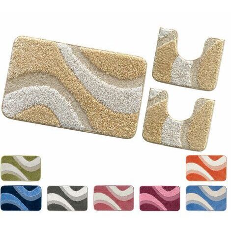 Tappeto Bagno Parure Set 3 Pezzi 100% Made in Italy Antiscivolo Shaggy 3D Moderno Assorbente - Porpora