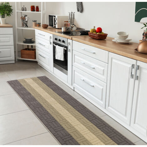 Tappeto Cucina Tessitura 3D Beige 100% Made in Italy Bordato Assorbente  Antiscivolo In Varie misure -