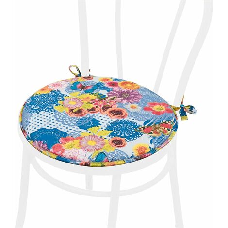 Cuscino Sedia Rotondo Morbido Lavabile Laccetti Fissaggio Farfalla 100% Made In Italy - Blu