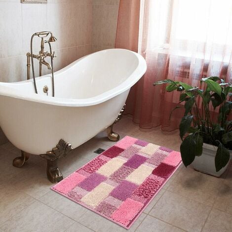 Tappeto Bagno Set 3 Pezzi Soffice Elegante Antiscivolo Girowater Lavabile  100% Made In Italy Rosa