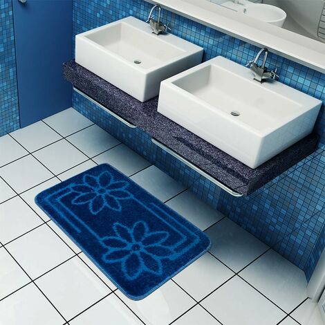 Tappeto Bagno Tinta Unita Antiscivolo Assorbente Scendiletto 100% Made In  Italy Blu - 50x80 cm