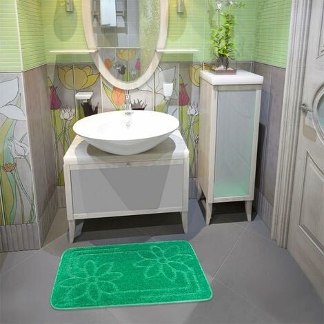 Tappeto Bagno Liberty 65x40 cm Morbido Antiscivolo Assorbente Doccia 100%  Made In Italy Verde