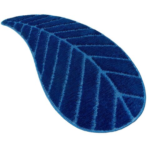 Tappeto Bagno Foglia Morbido Assorbente Camera Letto Scendi Doccia Antiscivolo 100% Made In Italy - Blu