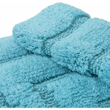 Tappeto Bagno Puro Cotone Elegante Lussuoso Morbido Scendiletto Antiscivolo  100% Made in Italy Turchese - 65x40