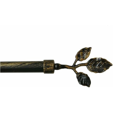 Bastone Tenda Ferro Estendibile Asta Scorritenda Anelli Foglie 120 210 cm - Nero Oro