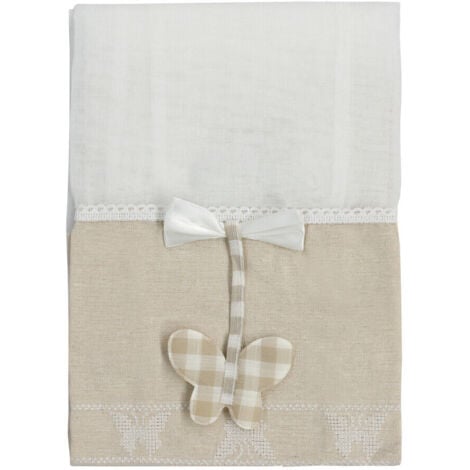 Tende Finestre Porta Interno Tessuto Lino Semitrasparente Coppia 2 Pz Shabby Chic Farfalla - 60x150 cm