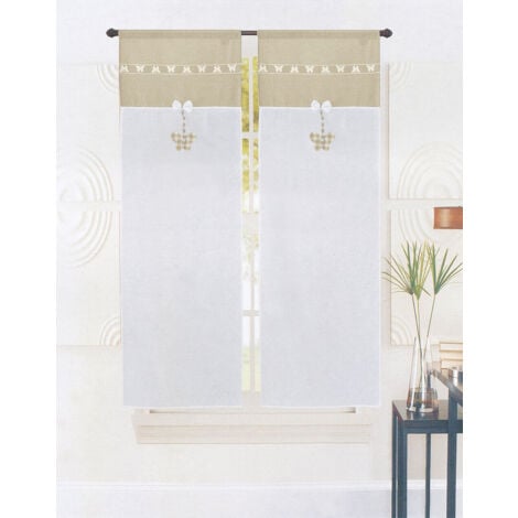 Tende Finestre Porta Interno Tessuto Lino Semitrasparente Coppia 2 Pz Shabby Chic Farfalla - 60x150 cm