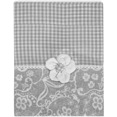 Tende Coppia Finestra Porta Interno Tessuto Shabby Chic Margherita Grigio - 60x150 cm