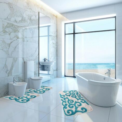 Tappeto Bagno Camera Liberty Morbido Antiscivolo Assorbente Scendiletto  Doccia 100% Made In Italy Turchese - 50x80