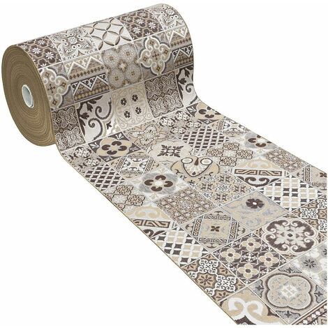 Tappeto Cucina Mattonella Maiolica Passatoia Bordata Antiscivolo 100% Made In Italy Beige - 54x190 cm