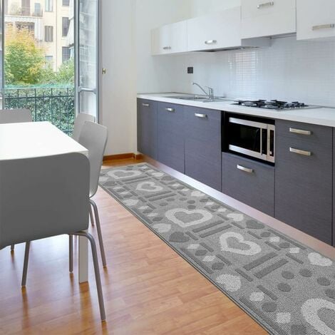 Tappeto Cucina Antiscivolo Cuori 3D Lavabile Moderno Assorbente 100% Made  in Italy Grigio - 57x40 cm