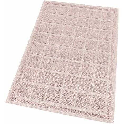 Tappeto Cotone Bagno Cucina Camera Letto Trama 3D Morbido Pastello Lavabile 100% Made In Italy Rosa - 70x130 cm