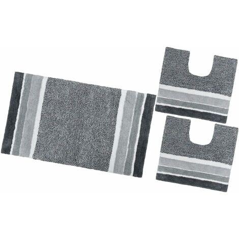 Tappeto Bagno Parure Puro Cotone Antiscivolo Morbido Colori Vivaci 100% Made In Italy - Grigio