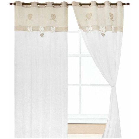 Tenda Finestra Porta Interno 60x150 Cm Coppia 2 Pz Cuore 3D Tessuto Lino Semitrasparente Love Tortora 85024250 - 11