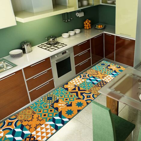 Tappeto Cucina Antiscivolo Bordato Passatoia Ingresso Lavabile Fantasia  Maiolica 100% Made In Italy Verde - 50x40