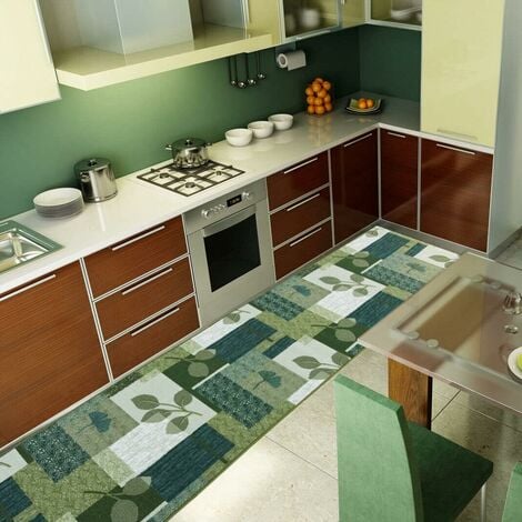 Tappeto Cucina Antiscivolo Bordato Al Metro H57 Passatoia Ingresso Lavabile  100% Made In Italy Verde