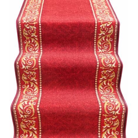 Passatoia Scala Bordata Ingresso Corridoio Tappeto Cucina Gradini 100% Made In Italy Stile Barocco Bordeaux - 67x700 cm