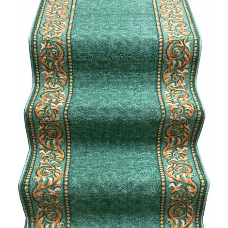Passatoia Scala Bordata Ingresso Corridoio Tappeto Cucina Gradini 100% Made In Italy Stile Barocco Verde - 67x500 cm