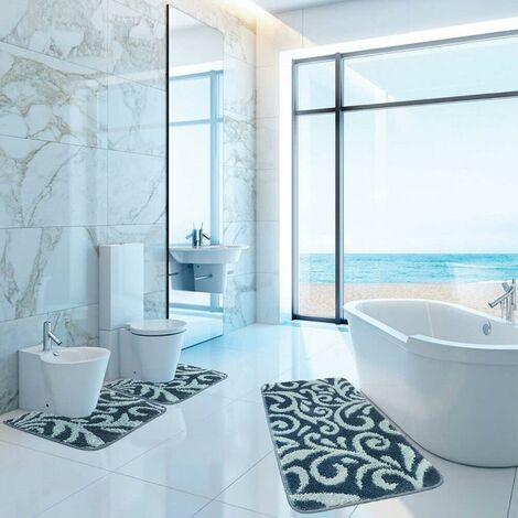 Tappeto Bagno Camera Morbido Floreale Moderno Antiscivolo Lavabile 100%  Made In Italy Verde - 50x80 cm